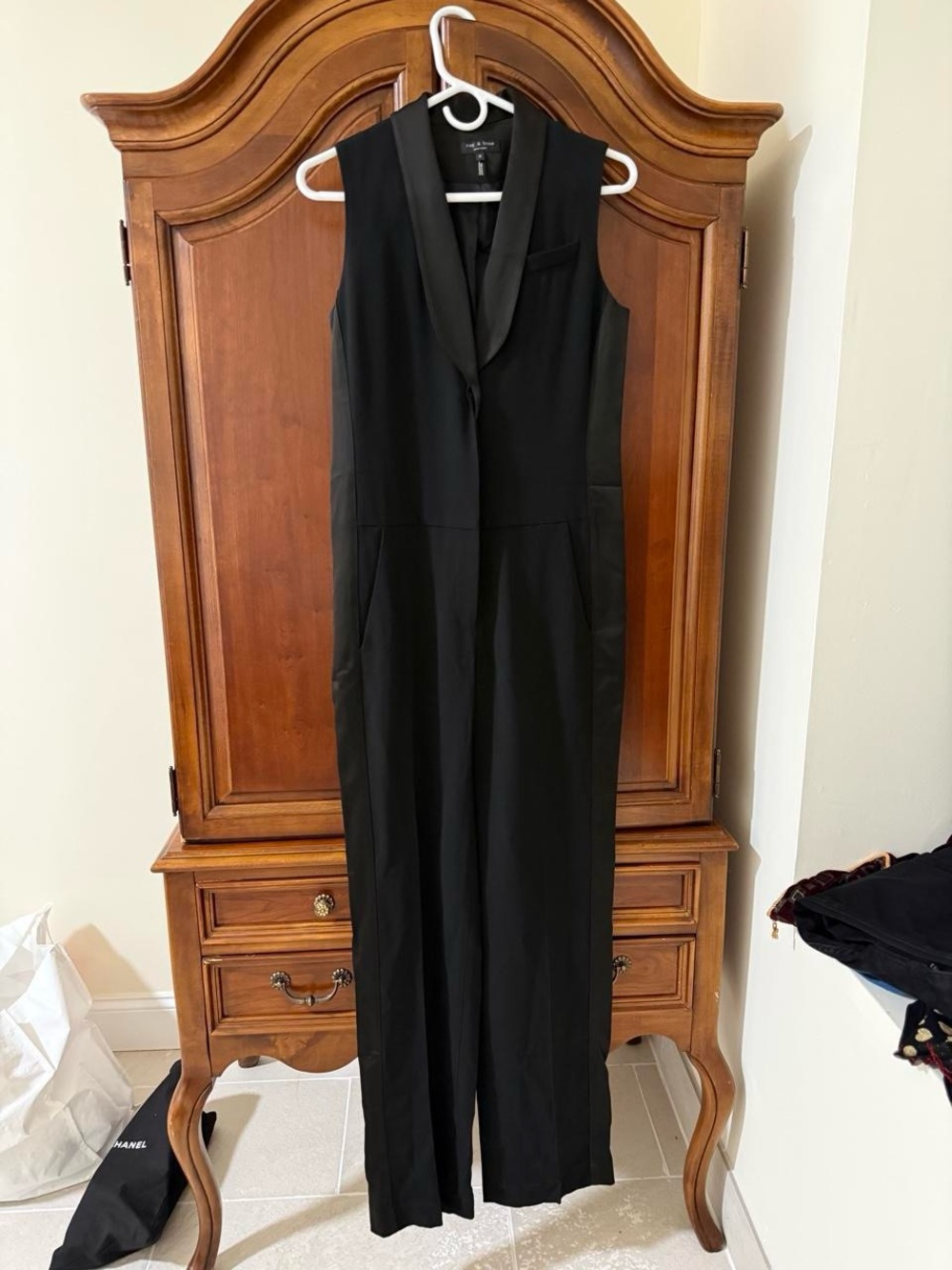 rag & bone Black Sleeveless Tuxedo-Style Jumpsuit